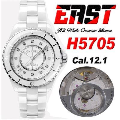 J12 H5705 38mm A12.1 Automatic Unisex Watch Best Edition EAST White Ceramic Diamond Dial on Bracelet CHS Womens