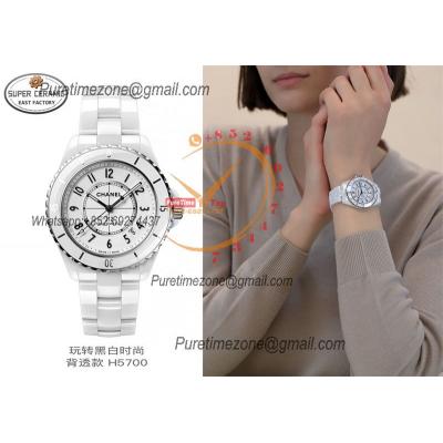 J12 H5705 38mm A12.1 Automatic Unisex Watch Best Edition EAST White Ceramic White Dial on Bracelet CHS Womens