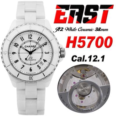 J12 H5705 38mm A12.1 Automatic Unisex Watch Best Edition EAST White Ceramic White Dial on Bracelet CHS Womens