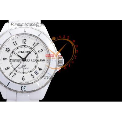 J12 H5705 38mm A12.1 Automatic Unisex Watch Best Edition EAST White Ceramic White Dial on Bracelet CHS Womens