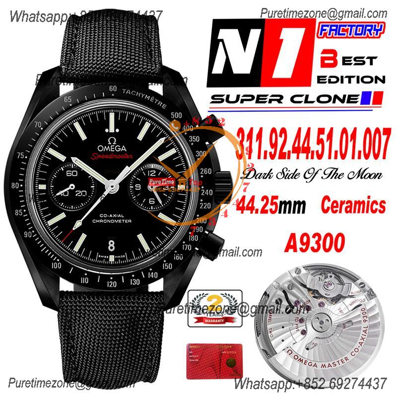 Speedmaster "Dark Side of The Moon" Real Ceramic A9300 Automatic Mens Watch Best Edition N1F 44.25 Black Dial Nylon CHS