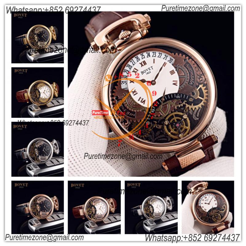 46mm 1822 Tourbillon Amadeo Fleurie Watches Quartz Mens Watch Steel Case Black Skeleton Dial Leather Strap