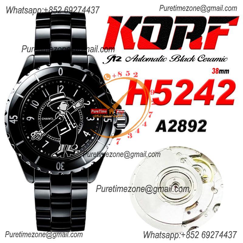 J12 H5242 38mm A2892 Automatic Unisex Watch Best Edition KORF Whimsical Mademoiselle "Party" Black Ceramic