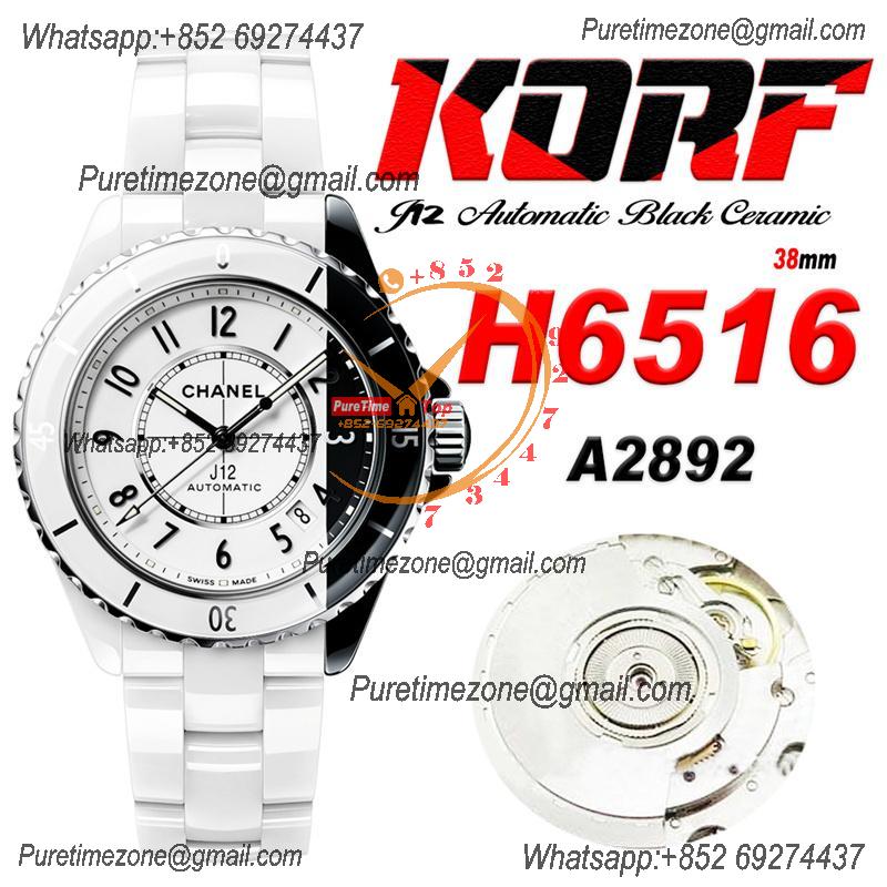 J12 H6516 38mm A12.1 Automatic Unisex Watch Best Edition KORF Black White Ceramic Dial on Bracelet CHS Womens