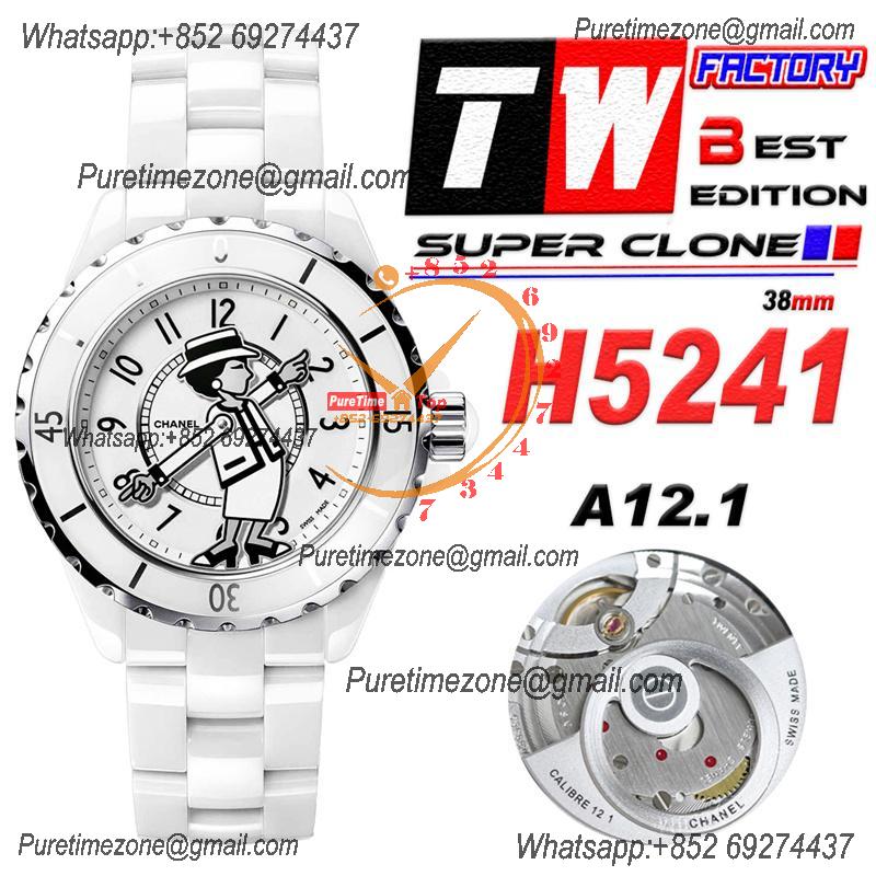 J12 H5241 38mm A2892 Automatic Unisex Watch Best Edition TWF Whimsical Mademoiselle "Party" White Ceramic