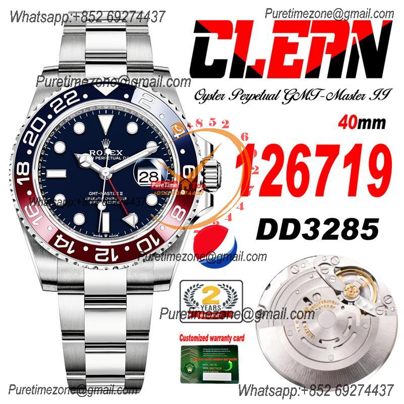 GMT Master II 126720 Pepsi DD3285 Automatic Mens Watch Best Edition CLEAN V3 Blue Dial 904L Oyster Steel Bracelet CHS