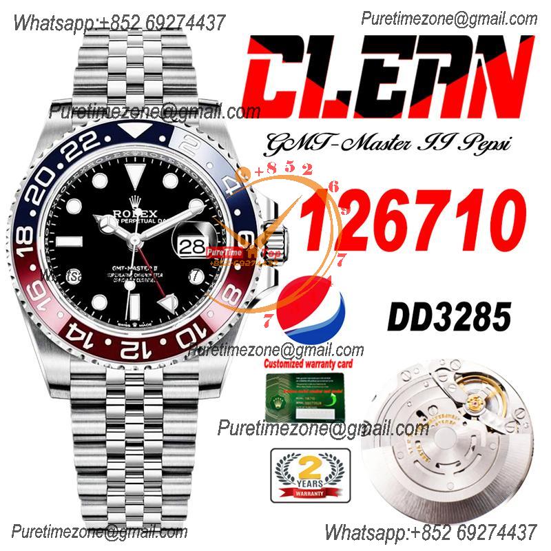 GMT Master II 126720 Pepsi DD3285 Automatic Mens Watch Best Edition CLEAN V3 Black Dial 904L Jubilee Steel Bracelet CHS