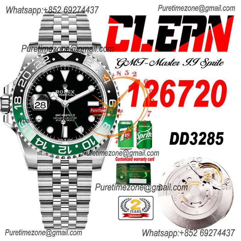 GMT Master II 126720 Sprite DD3285 Automatic Mens Watch Best Edition CLEAN Black Dial 904L Jubilee Steel Bracelet CHS