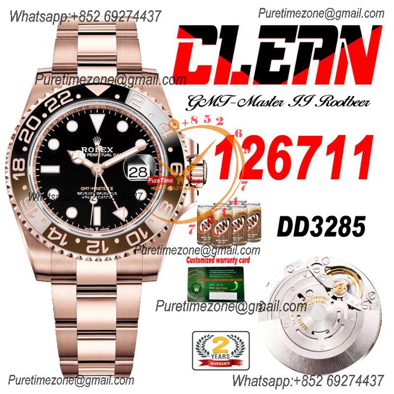 GMT Master II 126711 Root Beer DD3285 Automatic Mens Watch Best Edition CLEAN RG Black Dial 904L Oyster SS Bracelet CHS