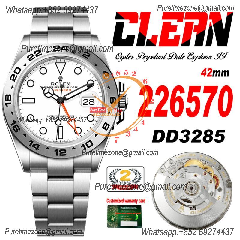 Explorer II 42mm 226570 DD3285 Automatic Mens Watch Best Edition CLEAN White Dial 904L Oyster SS Bracelet CHS