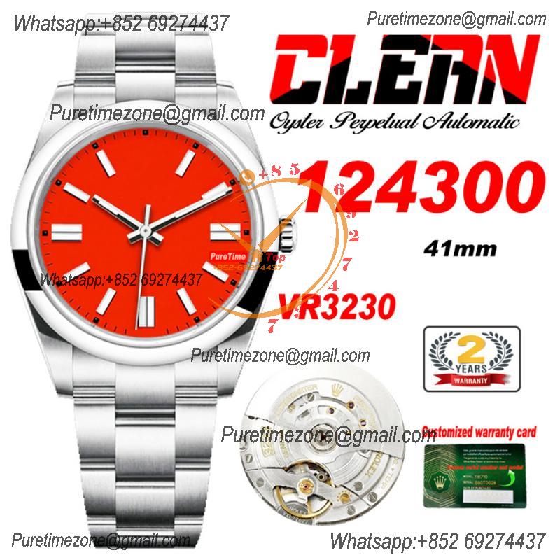 Oyster Perpetual 124300 41mm VR3230 Automatic Mens Watch Best Edition CLEAN Red Dial 904L Oyster SS Bracelet