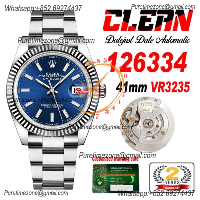 Datejust 126334 41mm VR3235 Automatic Mens Watch Best Edition CLEAN Blue Stick Dial On 904L Oyster SS Bracelet CHS