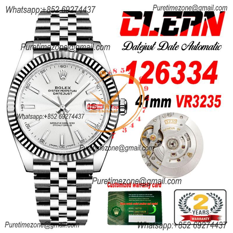 Datejust 126334 41mm VR3235 Automatic Mens Watch Best Edition CLEAN Silver Stick Dial On 904L Jubilee SS Bracelet CHS