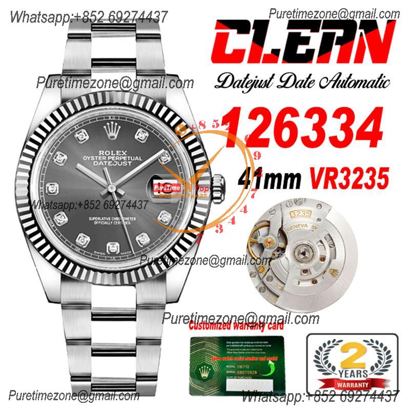 Datejust 126334 41mm VR3235 Automatic Mens Watch Best Edition CLEAN Gray Diamonds Dial On 904L Oyster SS Bracelet CHS