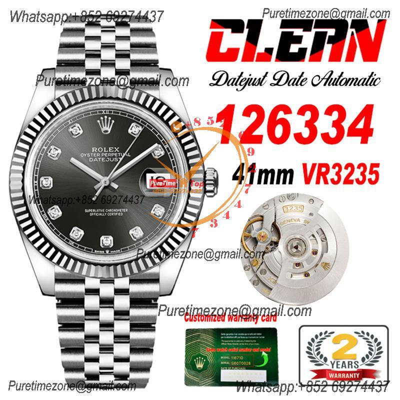 Datejust 126334 41mm VR3235 Automatic Mens Watch Best Edition CLEAN Gray Diamonds Dial On 904L Jubilee SS Bracelet CHS