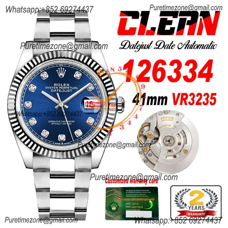 Datejust 126334 41mm VR3235 Automatic Mens Watch Best Edition CLEAN Blue Diamonds Dial On 904L Oyster SS Bracelet CHS