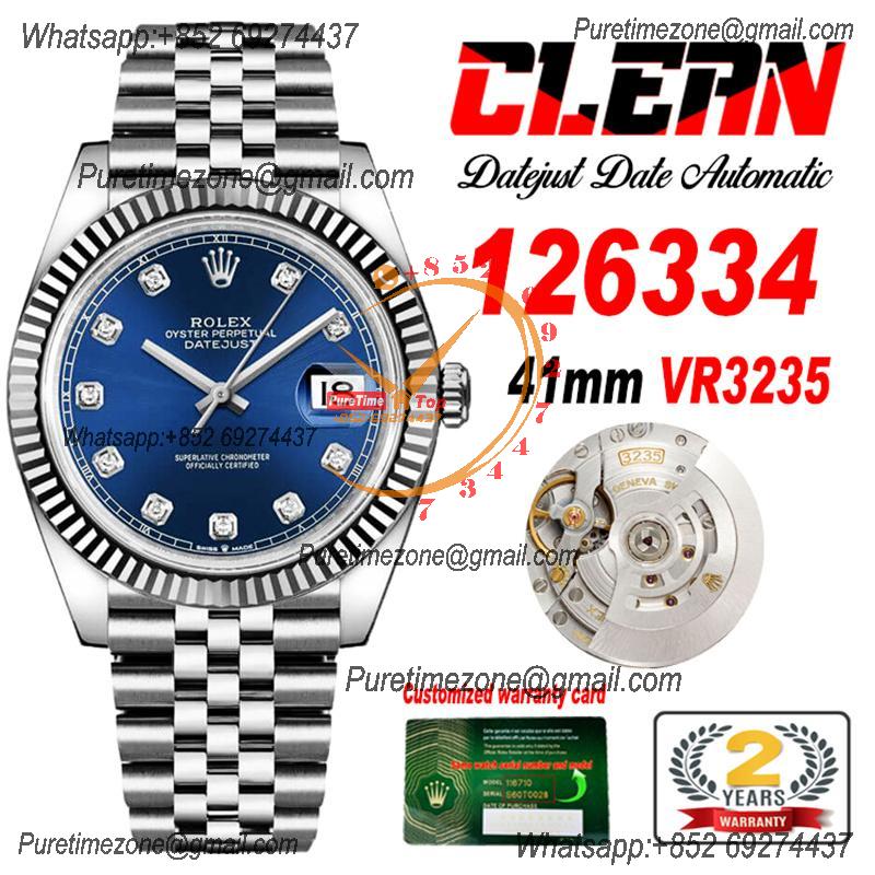 Datejust 126334 41mm VR3235 Automatic Mens Watch Best Edition CLEAN Blue Diamonds Dial On 904L Jubilee SS Bracelet CHS