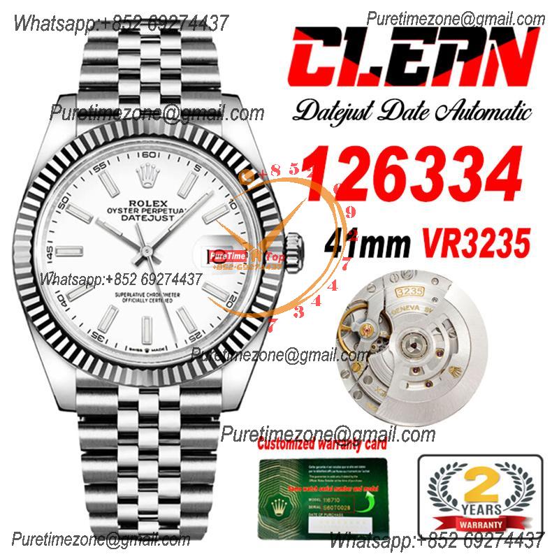 Datejust 126334 41mm VR3235 Automatic Mens Watch Best Edition CLEAN White Stick Dial On 904L Jubilee SS Bracelet CHS