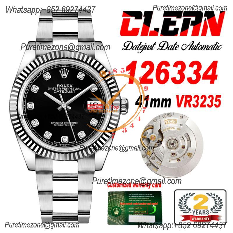 Datejust 126334 41mm VR3235 Automatic Mens Watch Best Edition CLEAN Black Diamonds Dial On 904L Oyster SS Bracelet CHS