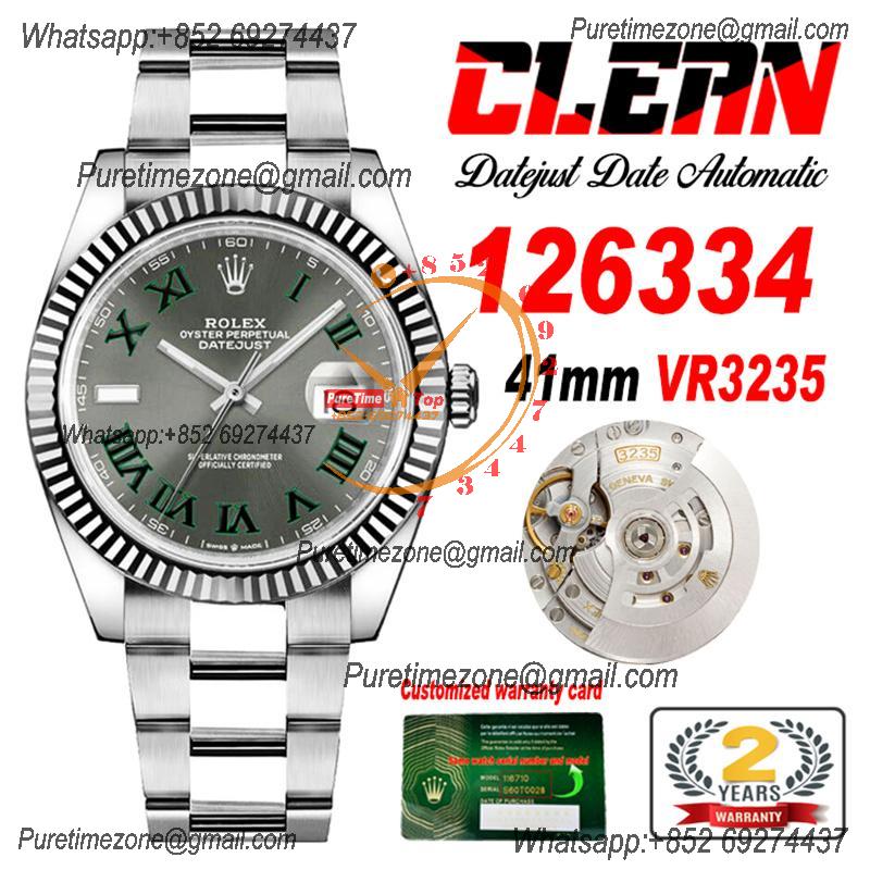 Datejust 126334 Wimbledon 41mm VR3235 Automatic Mens Watch Best Edition CLEAN Gray Dial On 904L Oyster SS Bracelet CHS