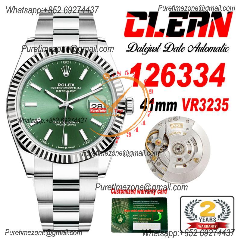 Datejust 126334 41mm VR3235 Automatic Mens Watch Best Edition CLEAN Green Stick Dial On 904L Oyster SS Bracelet CHS