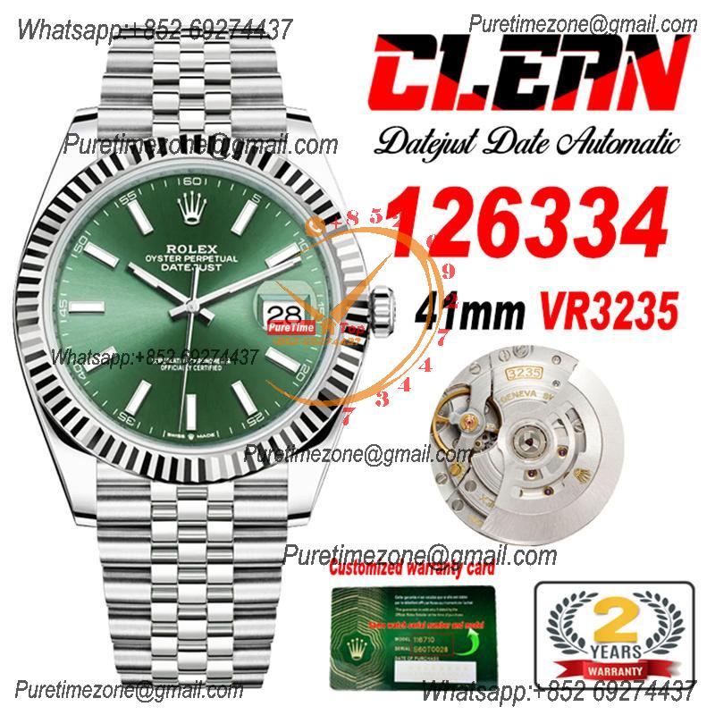 Datejust 126334 41mm VR3235 Automatic Mens Watch Best Edition CLEAN Green Stick Dial On 904L Jubilee SS Bracelet CHS