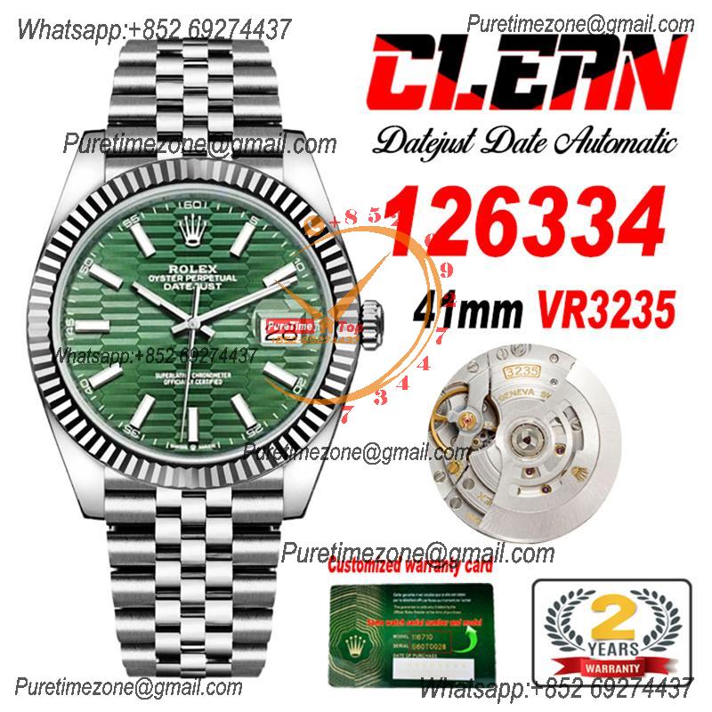 Datejust 126334 41mm VR3235 Automatic Mens Watch Best Edition CLEAN Fluted Green Dial On 904L Jubilee SS Bracelet CHS