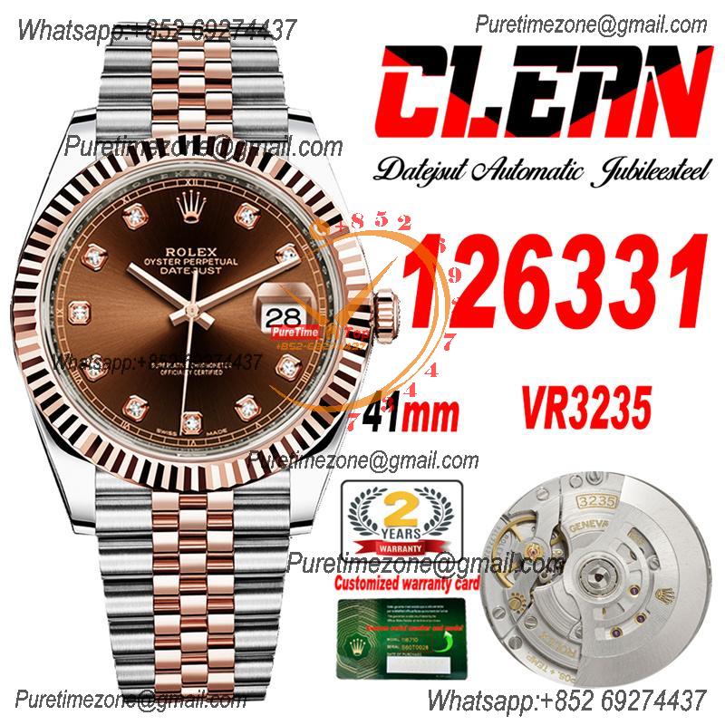 Datejust 126331 41mm VR3235 Automatic Mens Watch Best Edition CLEAN RG Brown Diamond Dial On 904L Jubilee SS Bracelet