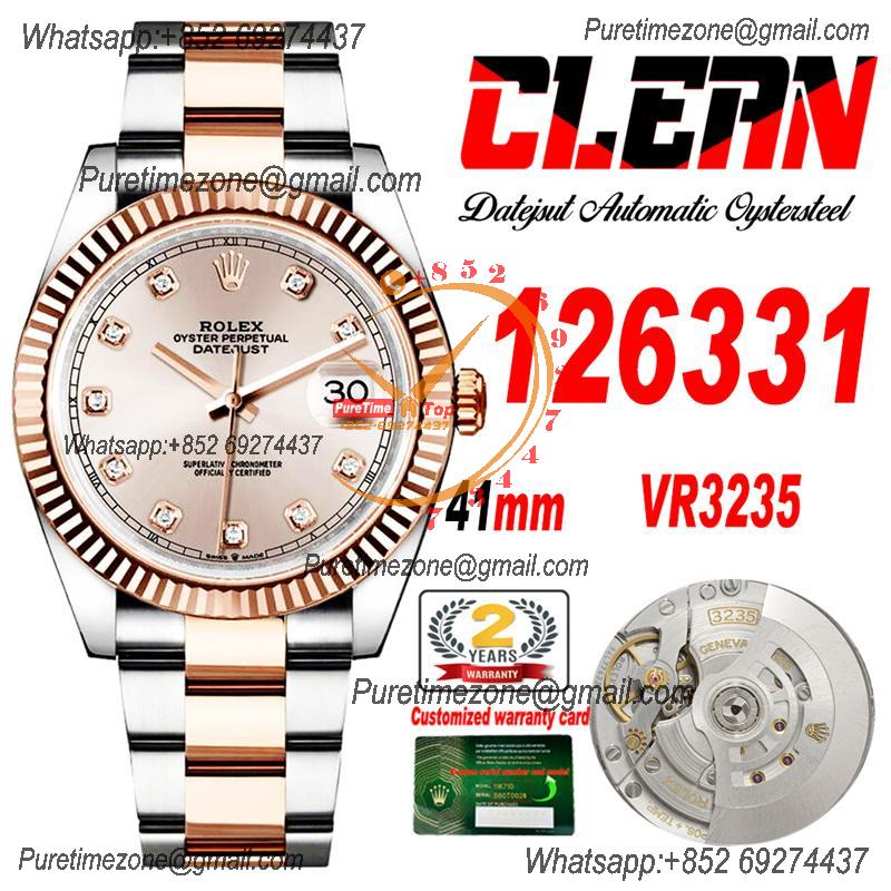 Datejust 126331 41 VR3235 Automatic Mens Watch Best Edition CLEAN RG Champagne Diamond Dial On 904L Oyster SS Bracelet