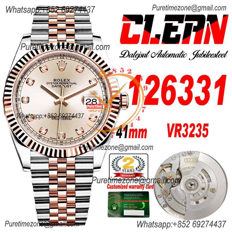 Datejust 126331 41 VR3235 Automatic Mens Watch Best Edition CLEAN RG Champagne Diamond Dial On 904L Jubilee SS Bracelet