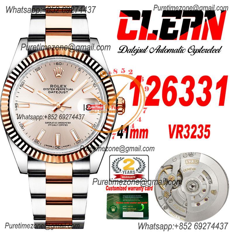 Datejust 126331 41 VR3235 Automatic Mens Watch Best Edition CLEAN RG Champagne Stick Dial On 904L Oyster SS Bracelet