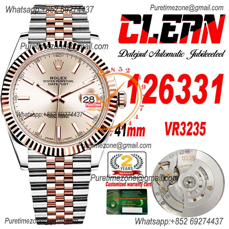 Datejust 126331 41 VR3235 Automatic Mens Watch Best Edition CLEAN RG Champagne Stick Dial On 904L Jubilee SS Bracelet