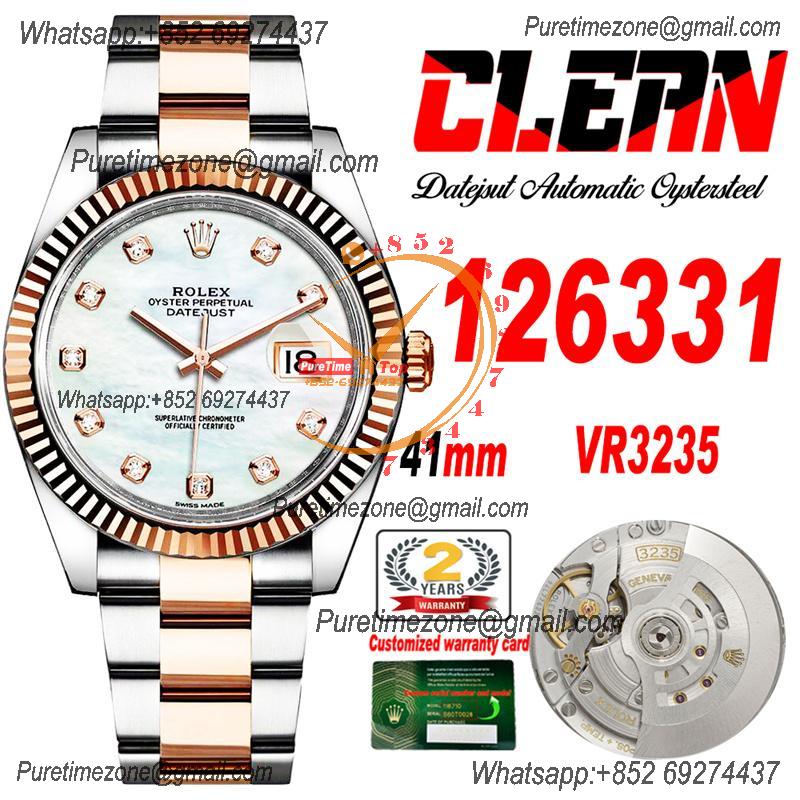 Datejust 126331 41 VR3235 Automatic Mens Watch Best Edition CLEAN RG MOP Diamonds Dial On 904L Oyster SS Bracelet