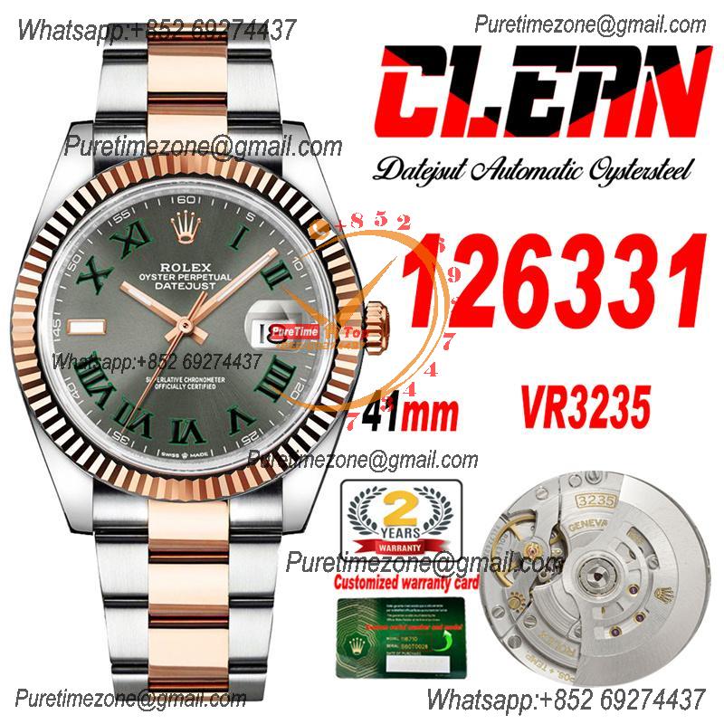 Datejust 126331 Wimbledon 41 VR3235 Automatic Mens Watch Best Edition CLEAN RG Gray Dial On 904L Oyster SS Bracelet