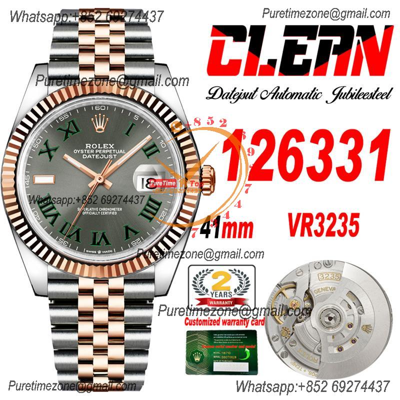 Datejust 126331 Wimbledon 41 VR3235 Automatic Mens Watch Best Edition CLEAN RG Gray Dial On 904L Jubilee SS Bracelet