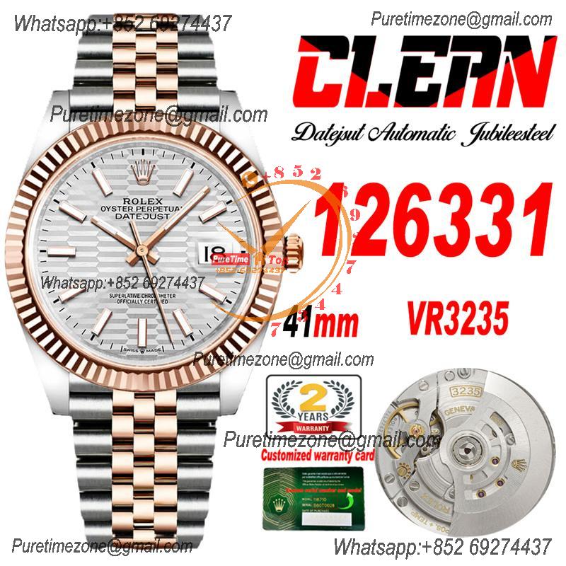 Datejust 126331 41 VR3235 Automatic Mens Watch Best Edition CLEAN RG Fluted Silver Dial On 904L Jubilee SS Bracelet