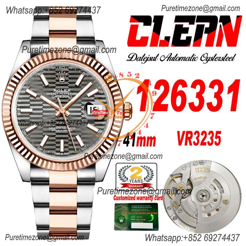 Datejust 126331 41 VR3235 Automatic Mens Watch Best Edition CLEAN RG Fluted Gray Dial On 904L Oyster SS Bracelet