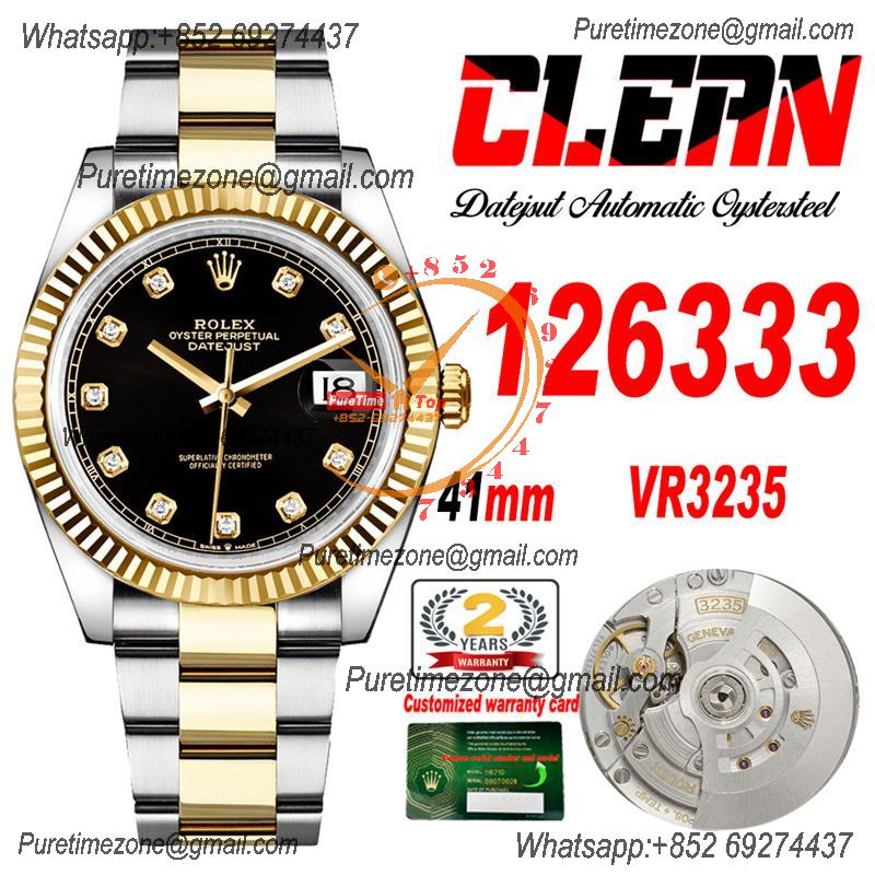 Datejust 126333 41 VR3235 Automatic Mens Watch Best Edition CLEAN YG Black Diamond Dial On 904L Oyster SS Bracelet CHS