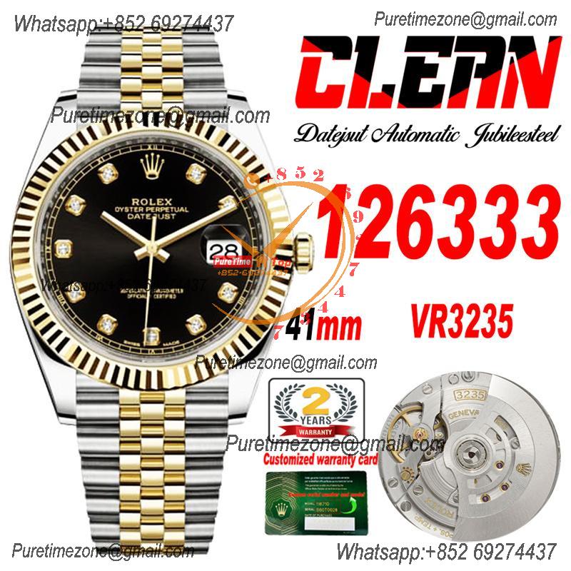 Datejust 126333 41 VR3235 Automatic Mens Watch Best Edition CLEAN YG Black Diamond Dial On 904L Jubilee SS Bracelet CHS