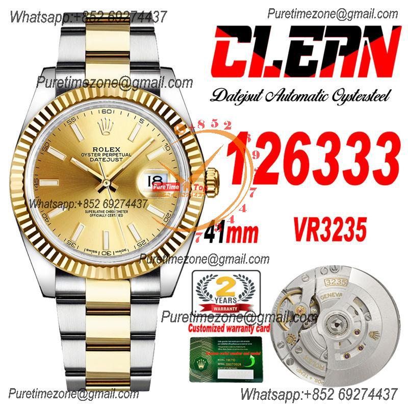 Datejust 126333 41 VR3235 Automatic Mens Watch Best Edition CLEAN YG Gold Stick Dial On 904L Oyster SS Bracelet CHS