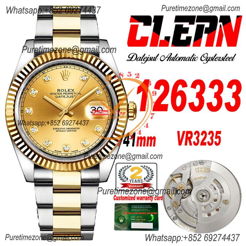 Datejust 126333 41 VR3235 Automatic Mens Watch Best Edition CLEAN YG Gold Diamond Dial On 904L Oyster SS Bracelet CHS