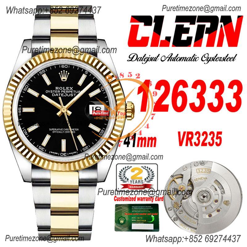 Datejust 126333 41 VR3235 Automatic Mens Watch Best Edition CLEAN YG Black Stick Dial On 904L Oyster SS Bracelet CHS