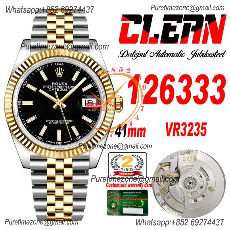 Datejust 126333 41 VR3235 Automatic Mens Watch Best Edition CLEAN YG Black Stick Dial On 904L Jubilee SS Bracelet CHS