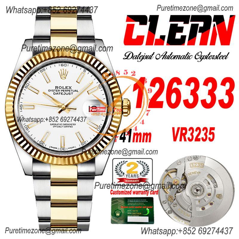 Datejust 126333 41 VR3235 Automatic Mens Watch Best Edition CLEAN YG White Stick Dial On 904L Oyster SS Bracelet CHS