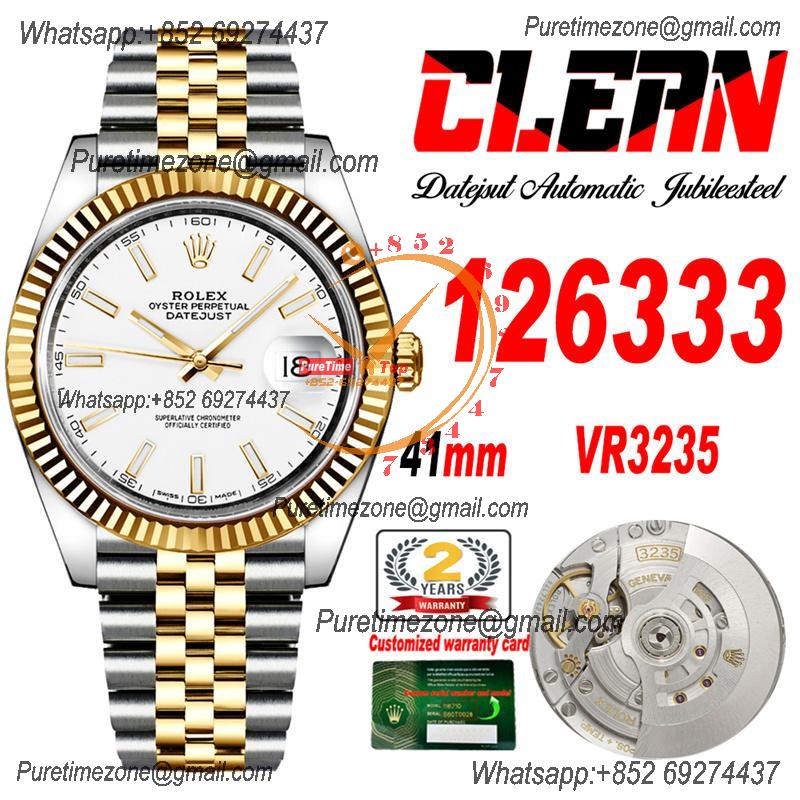 Datejust 126333 41 VR3235 Automatic Mens Watch Best Edition CLEAN YG White Stick Dial On 904L Jubilee SS Bracelet CHS