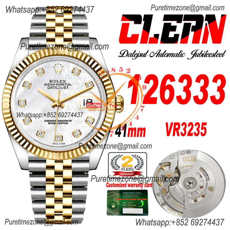 Datejust 126333 41 VR3235 Automatic Mens Watch Best Edition CLEAN YG MOP Diamonds Dial On 904L Jubilee SS Bracelet CHS