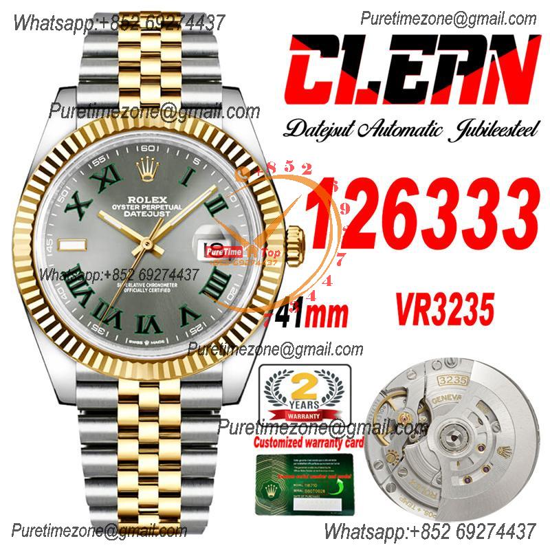 Datejust 126333 41 Wimbledon  VR3235 Automatic Mens Watch Best Edition CLEAN YG Gray Dial On 904L Jubilee SS Bracelet CH