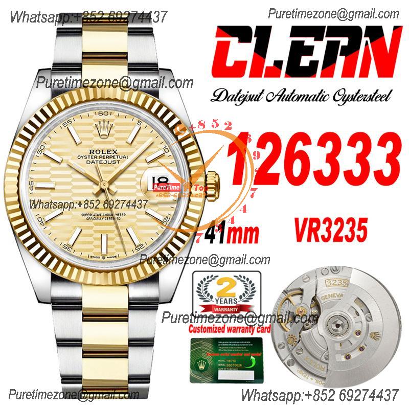 Datejust 126333 41 VR3235 Automatic Mens Watch Best Edition CLEAN YG Gold Fluted Dial On 904L Oyster SS Bracelet CHS