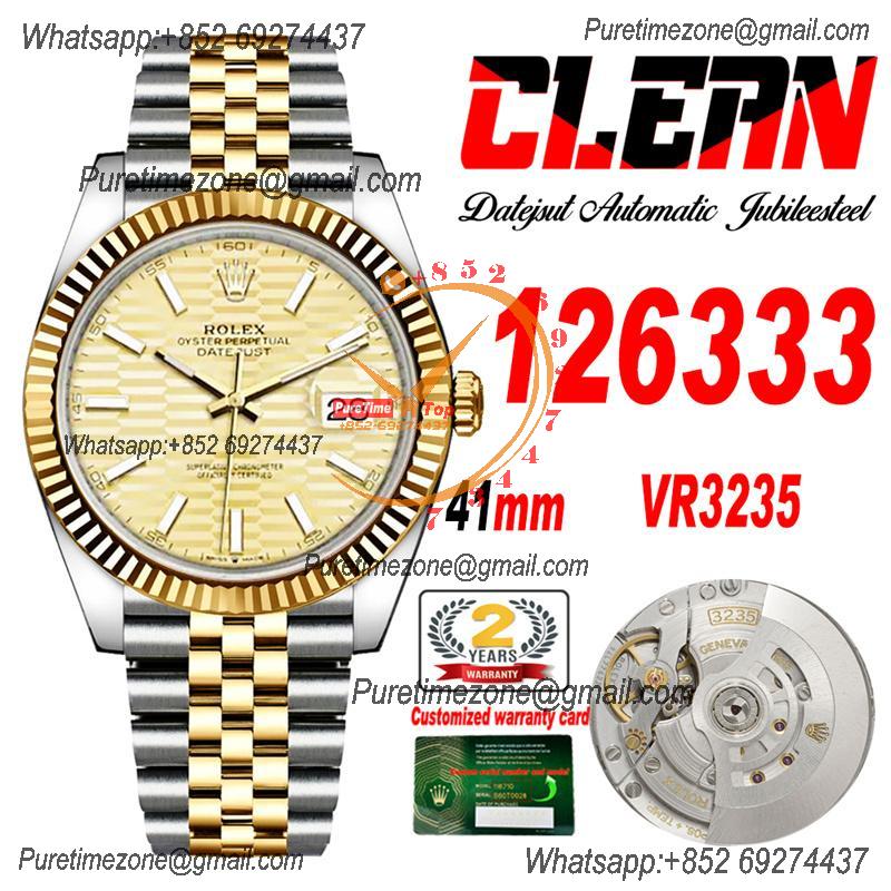 Datejust 126333 41 VR3235 Automatic Mens Watch Best Edition CLEAN YG Gold Fluted Dial On 904L Jubilee SS Bracelet CHS