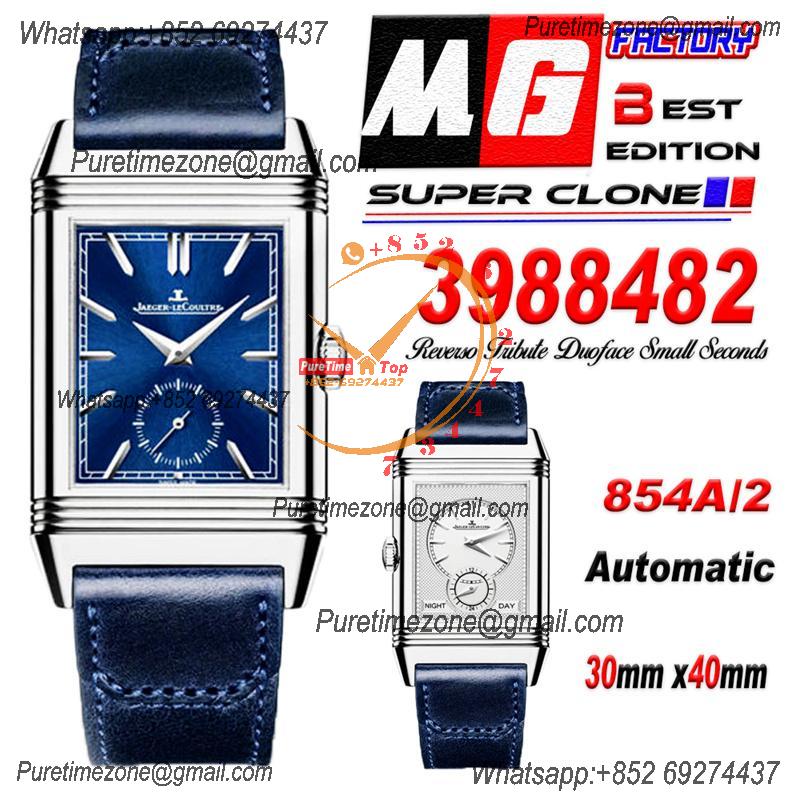 Reverso Classic 3988482 Duoface Small Seconds 854A Automatic Mens Watch Best Edition MGF Blue White Dial CHS